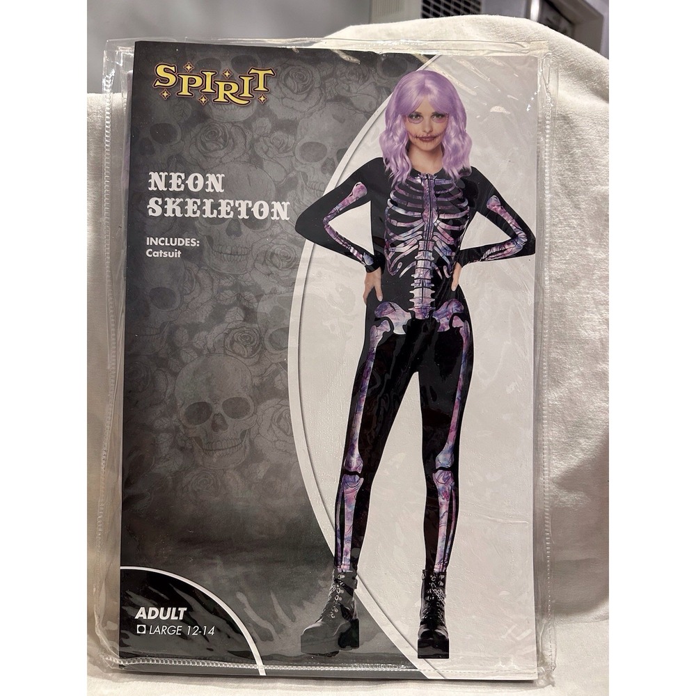 Skeleton Neon Catsuit Costume Cosplay Spirit Halloween - Size Large - New